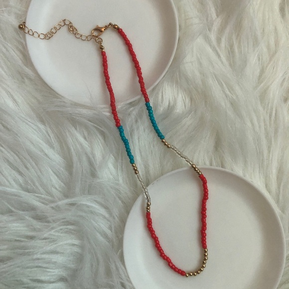 Super cute red/white/gold/blue layering necklace set - Picture 8 of 8